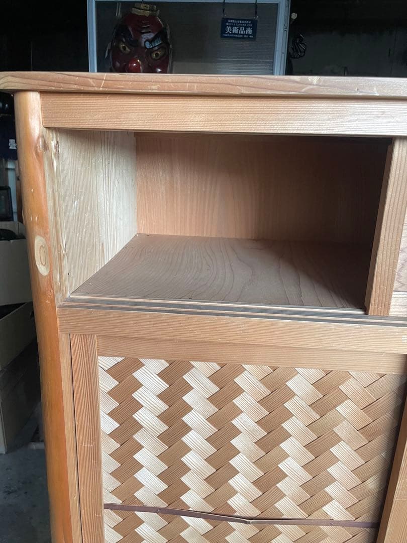 伝統工芸高級水屋道具杉無垢材網代引戸アジロ茶道具煎茶棚置水屋茶箪笥