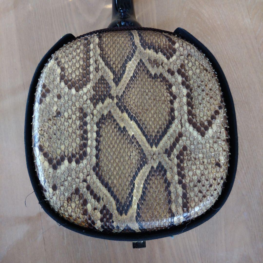 沖縄三線 蛇本皮 セミハードケース、バチ、新品の弦付き