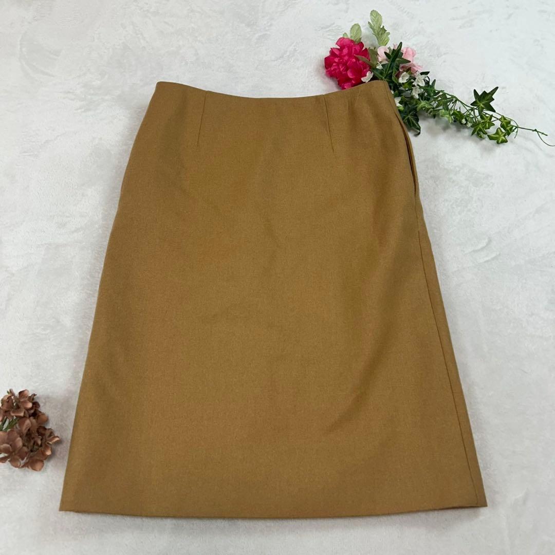 J867 美品 L サカイ プリーツ ひざ丈スカート キャメル レディース