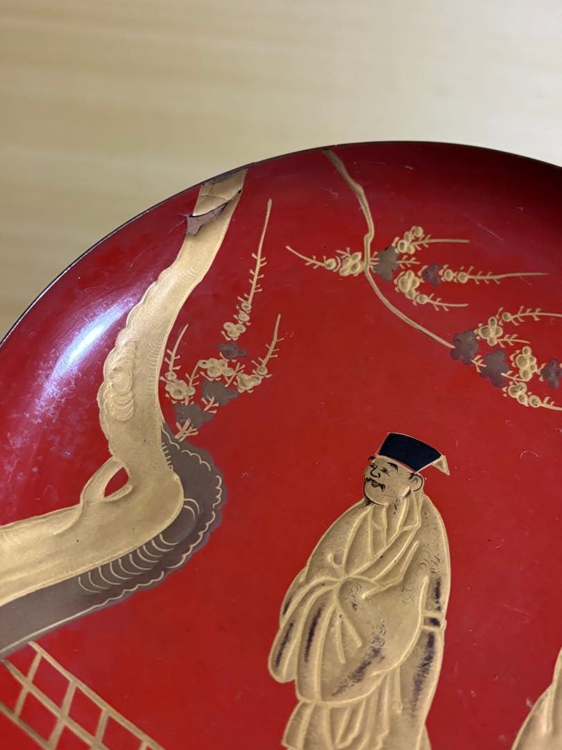 明治時代 金蒔絵 朱塗 祝議用 大盃 金彩絵図 漆器 骨董品 蔵出し