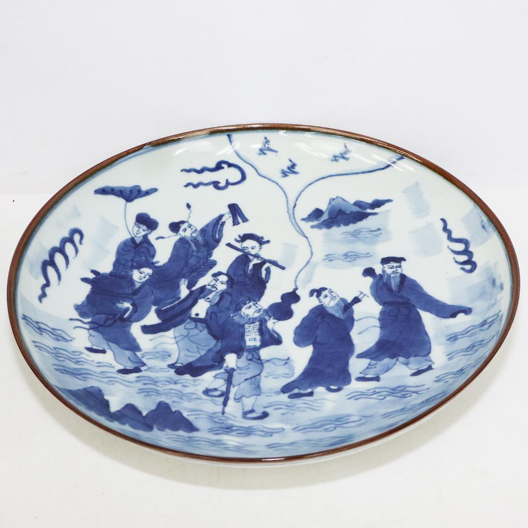 中国古玩 大明萬暦年製 取皿 山水人物図 染付青磁