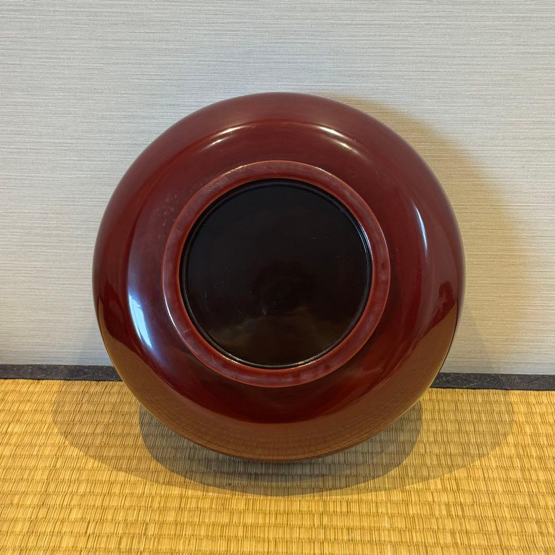 輪島塗 草花沈金 溜塗 栗色 大平 一対 明治時代後期 喰籠 木製漆器 吴山銘