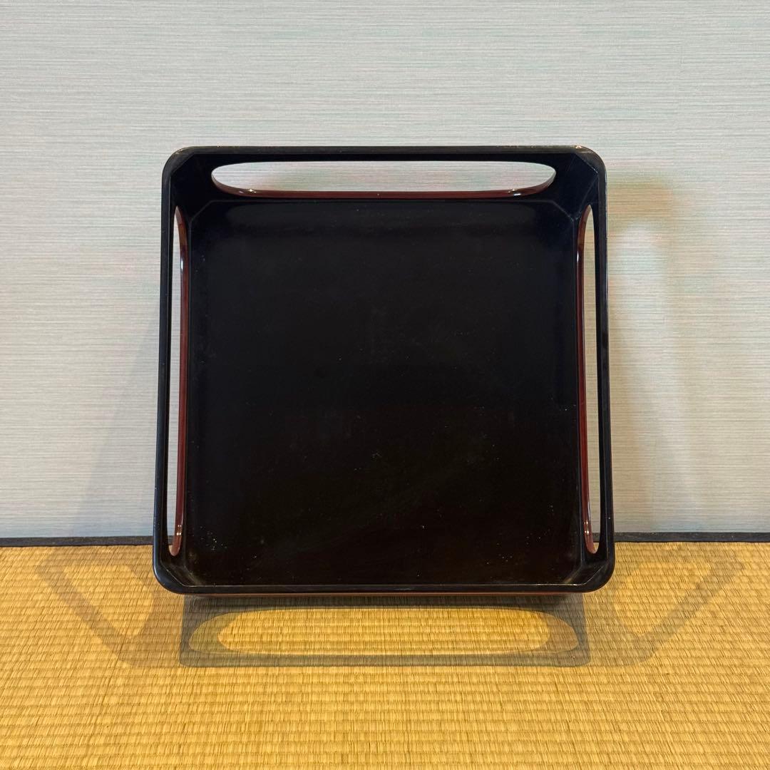 輪島塗 草花沈金 溜塗 栗色 大平 一対 明治時代後期 喰籠 木製漆器 吴山銘