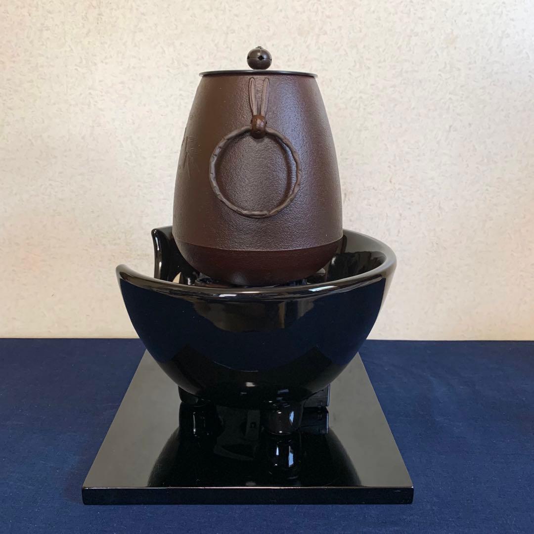 人間国宝敬典造 風炉 茶釜 野々田製電熱器一体型合金面取風炉 真塗敷板