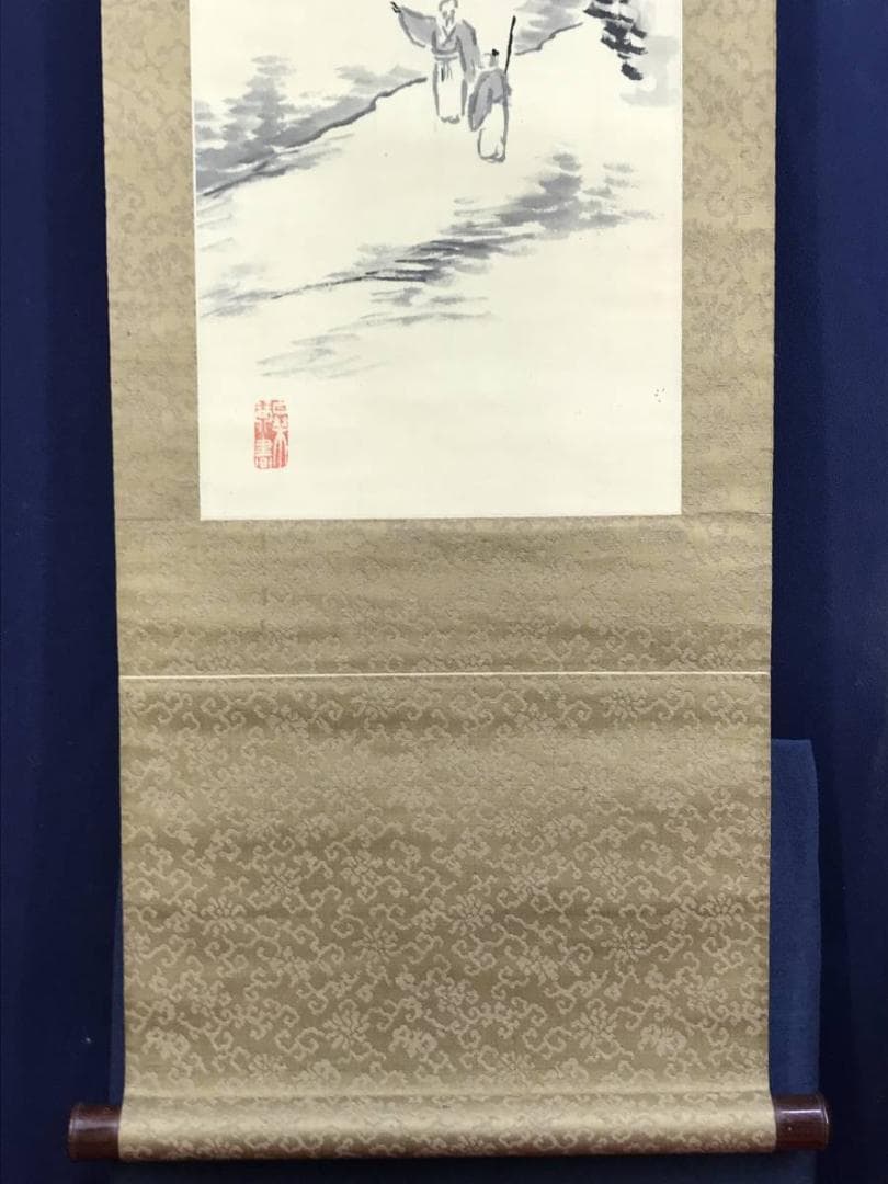 【真作】山田介堂/山水人物図/掛軸☆宝船☆AD-420