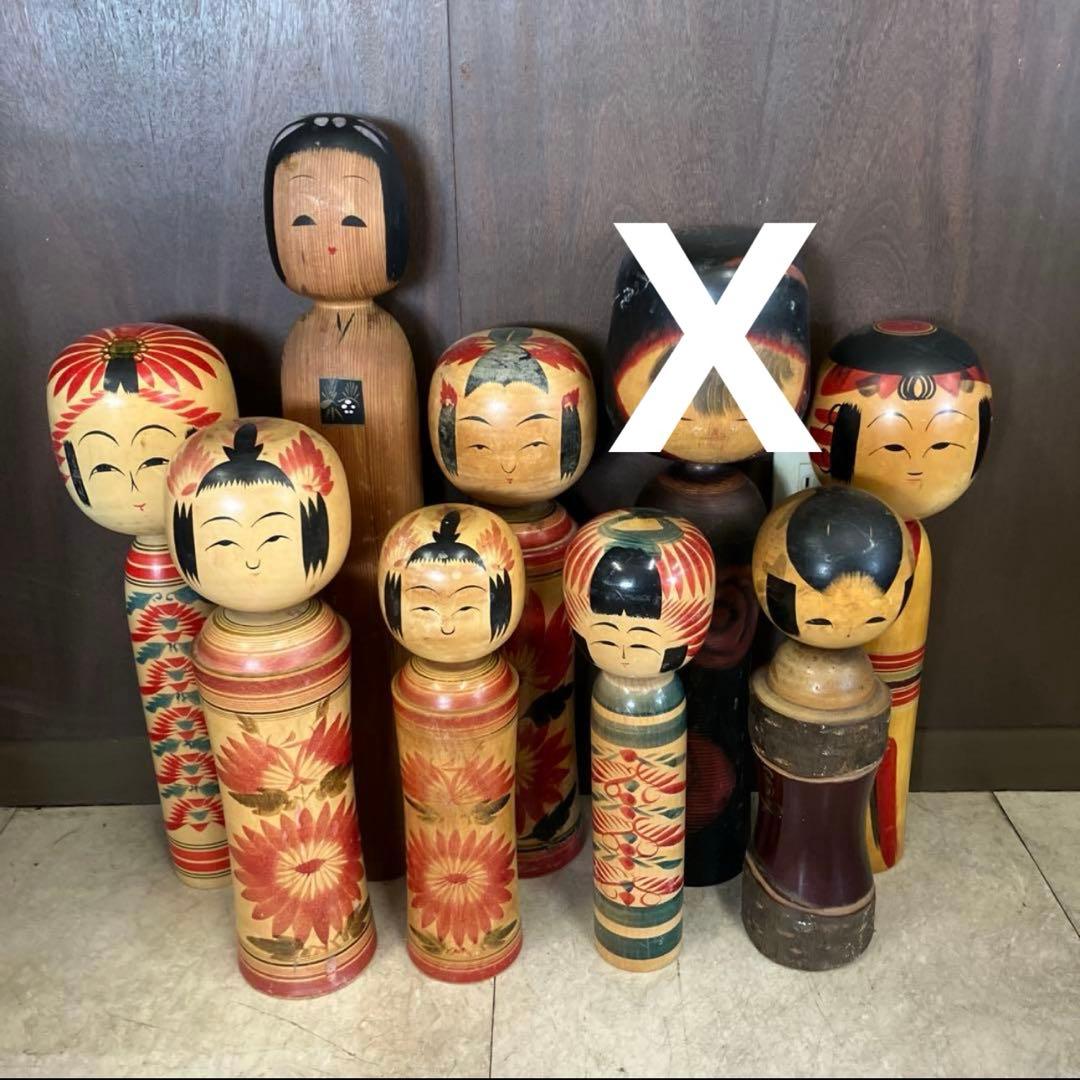 D-3 昭和レトロ 木製 こけし 小芥子 大型 特大 8体セット まとめ売り ③昭和レトロ 伝統工芸 郷土玩具 木製 創作 こけし 小芥子 13体 まとめ売り