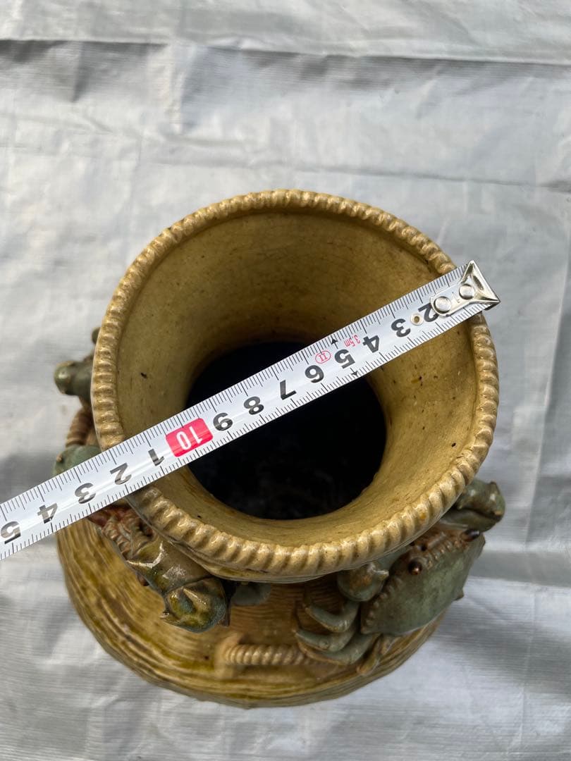 【現状品】蟹装飾 陶器花瓶 壺