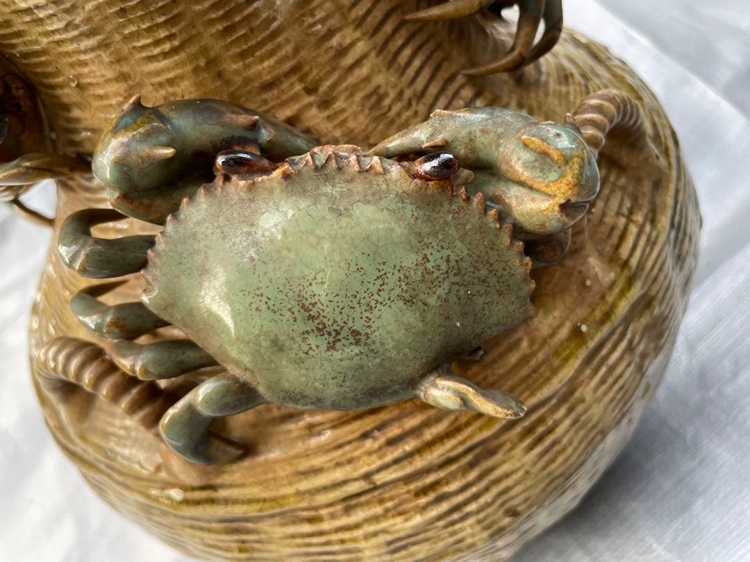 【現状品】蟹装飾 陶器花瓶 壺