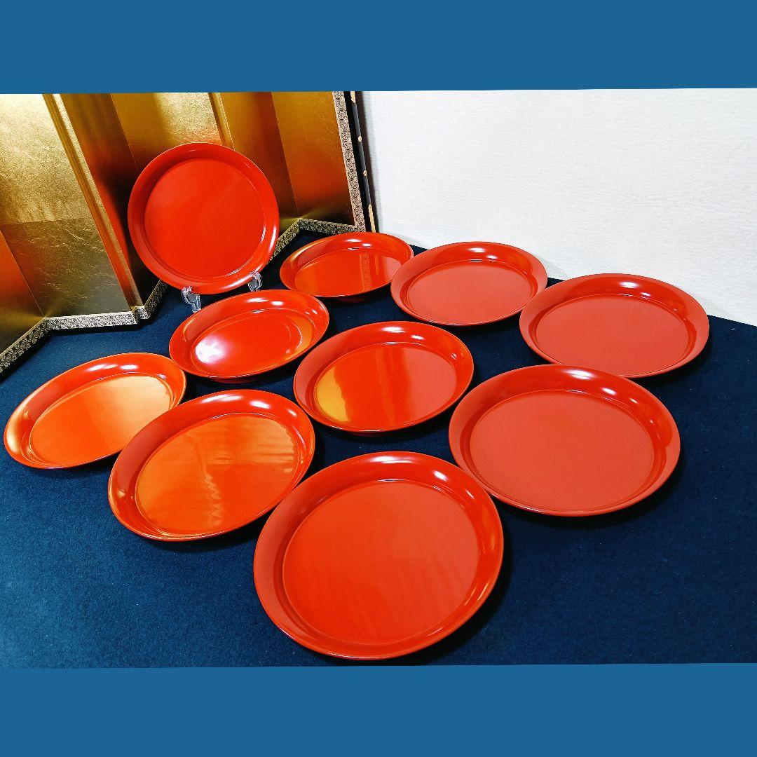 AN15 菓子皿 当時物 10客 木製朱塗 茶道具 懐石 会席