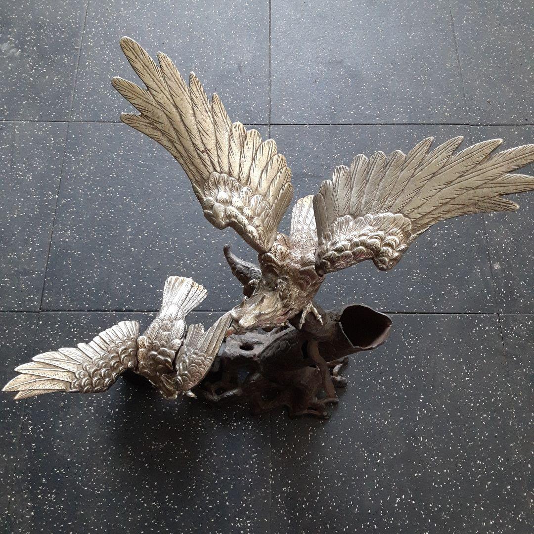 希少珍品大きな鷲の銅製品置物金シルバー