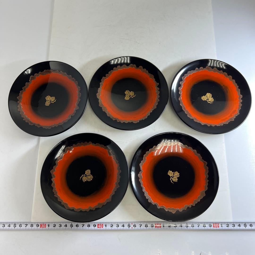 服部峻昇　蒔絵銘々皿5客　共箱　直径15.9㎝　東Y7-1002①