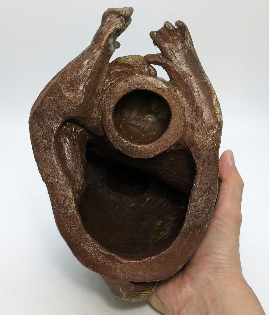 藤原陶臣 備前焼 申置物 猿 サル 縁起物 細工物 太鼓 工芸品 在銘