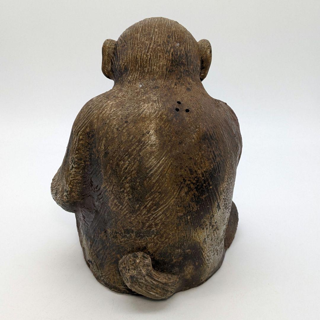 藤原陶臣 備前焼 申置物 猿 サル 縁起物 細工物 太鼓 工芸品 在銘