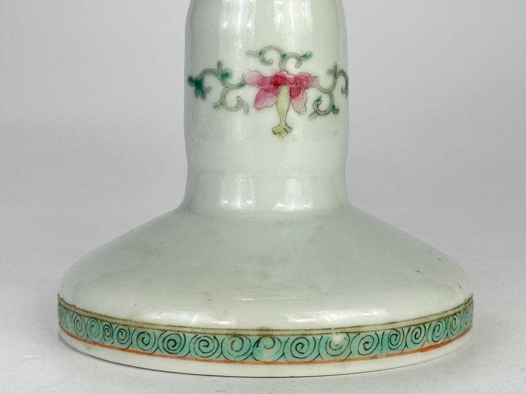 中国美術 清朝 清代 粉彩花卉文燈台 燭台 時代物 唐物 古物 旧