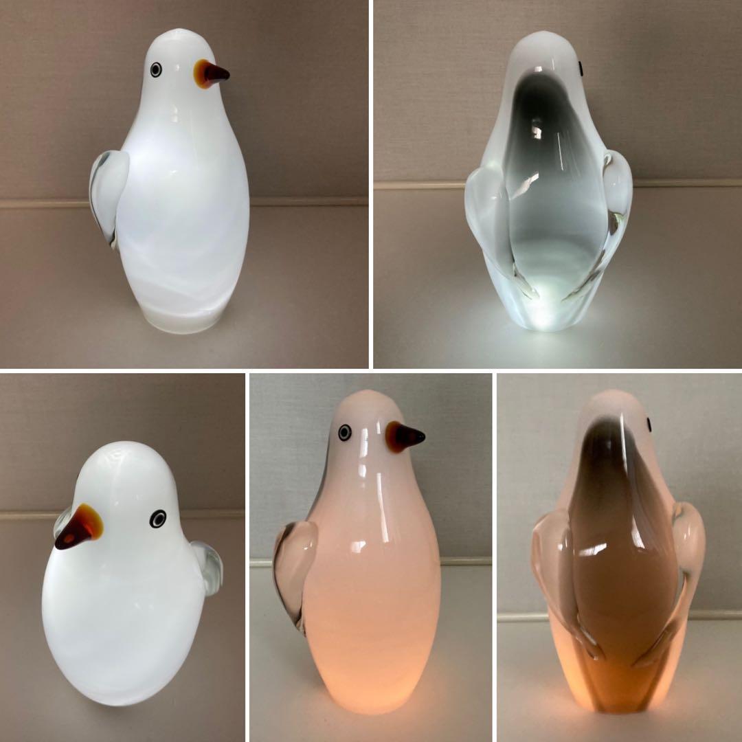 岩津ガラス ペンギン 置物 オブジェ ランプシェード スタンド 工芸品