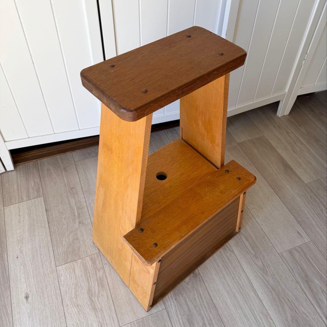 アンティーク 木製 無垢材 踏み台 収納付き 昭和レトロ 古家具 古民家