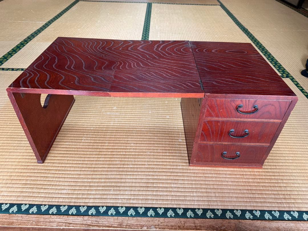 木製折りたたみ文机 三段引き出し 古道具 古民具 アンティーク 昭和レトロ