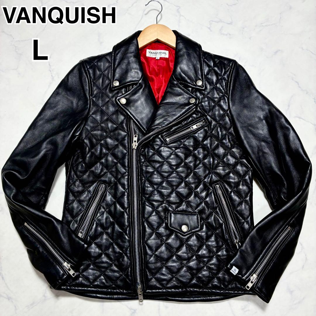 VANQUISH ダブル ライダースジャケット ダイヤキルティング 羊革 黒 L