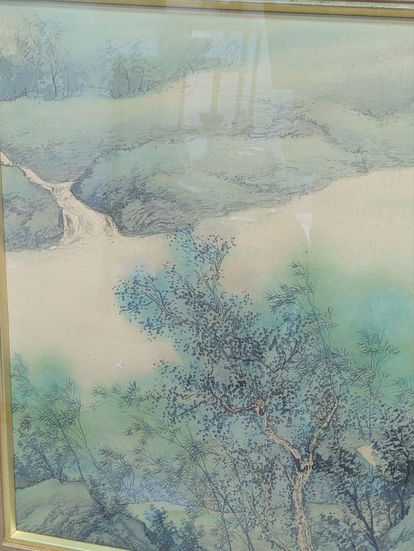 【真　作】松林桂月、『緑 陰 閑 居 図』、絹本彩色、自題共箱、落款、印有