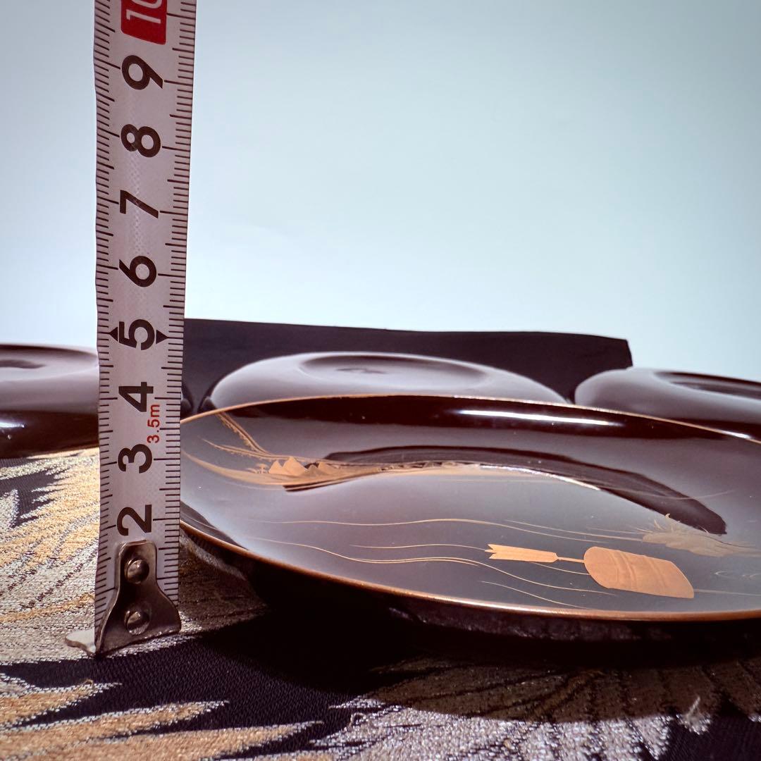 漆器輪島塗 金蒔絵金彩 沈金木製 中皿 10客 時代物