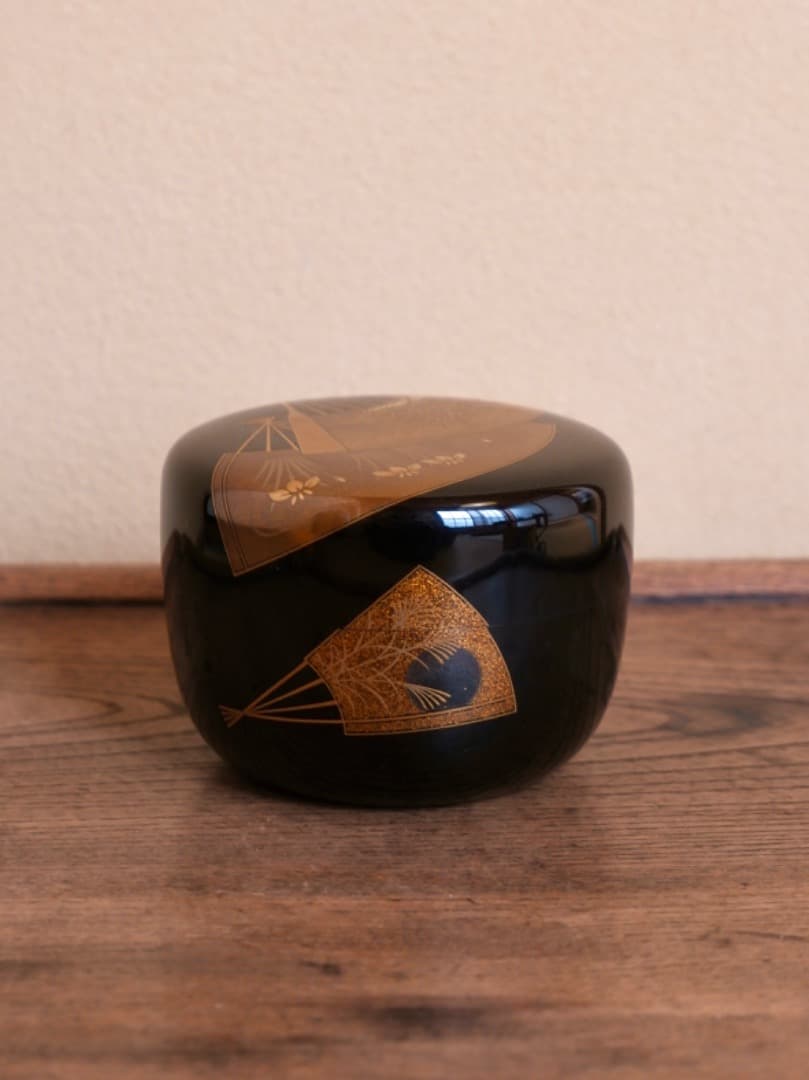 高崎秋峰 秋草扇面蒔絵 裏銀塗 漆工芸 棗 茶入れ 茶器 茶道具