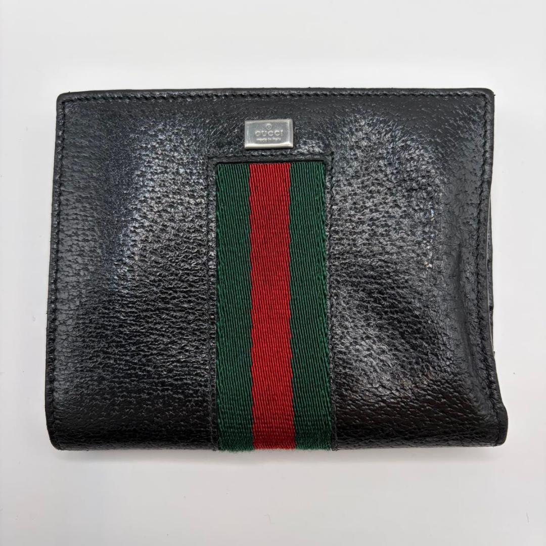 希少✨GUCCI シェリーライン 二つ折り財布 ユニセックス ブラック レザー