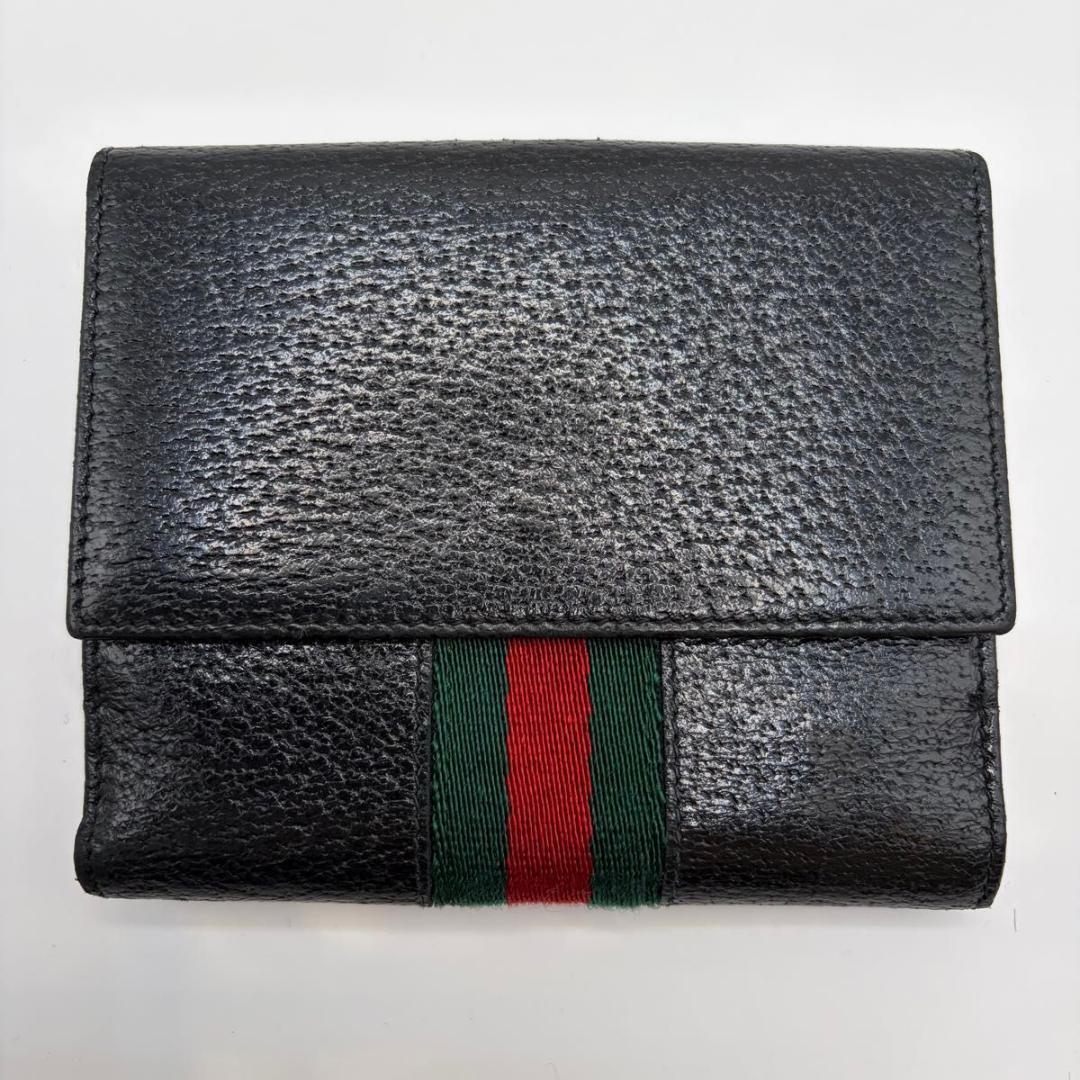 希少✨GUCCI シェリーライン 二つ折り財布 ユニセックス ブラック レザー