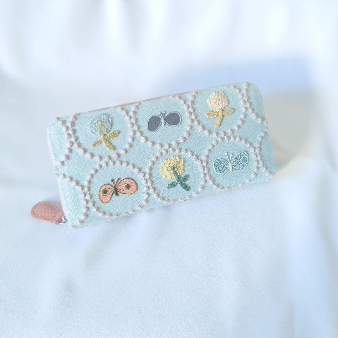 【現品】新作ライトブルー×ピンク タンバリン ミナペルホネン ギャルソン長財布