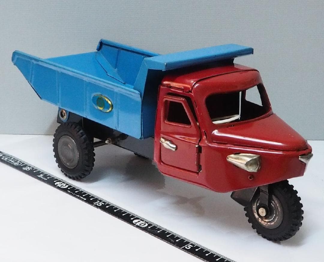 マルサン【ジャイアント三輪ダンプ トラック 赤/水色】ブリキ自動車TIN【箱無】