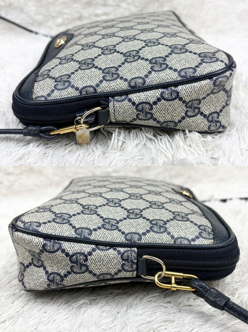 【美品】オールドグッチ GGスプリーム ロゴ金具 ショルダーバッグ ネイビー