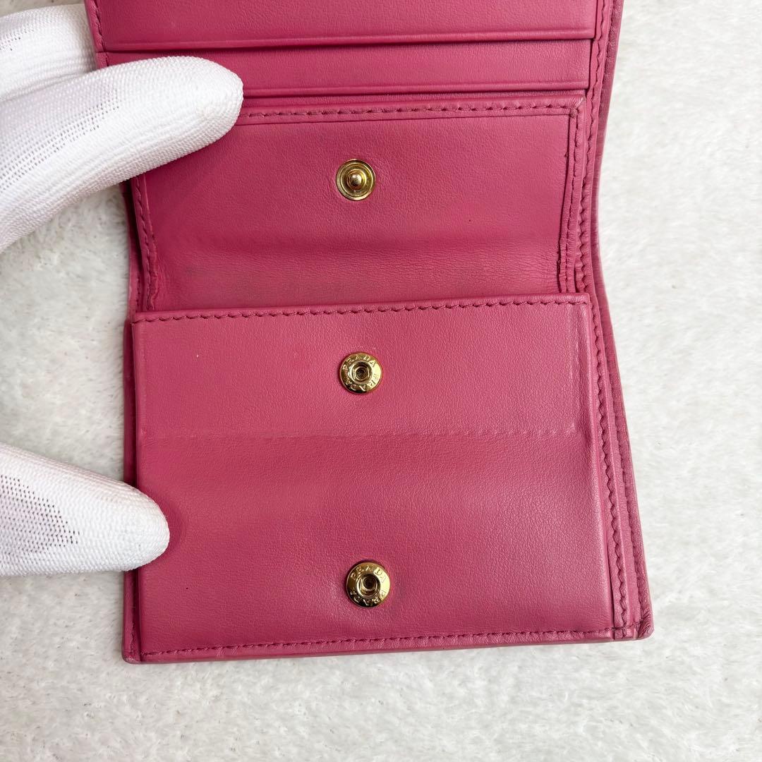 PRADA 二つ折り財布 サフィアーノレザー 本革 バイカラー ピンク リボン