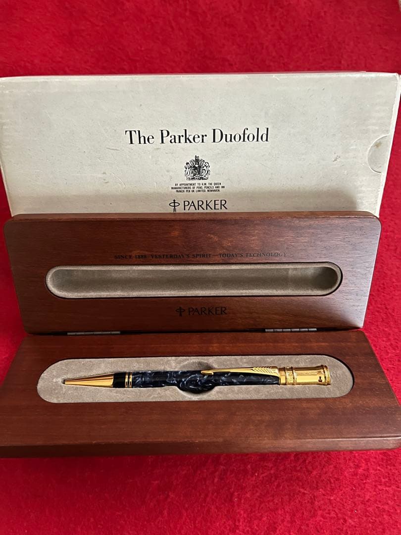 パーカーボールペン デュオフォールド‼️綺麗‼️木製専用ケース入‼️ネーム刻印あり