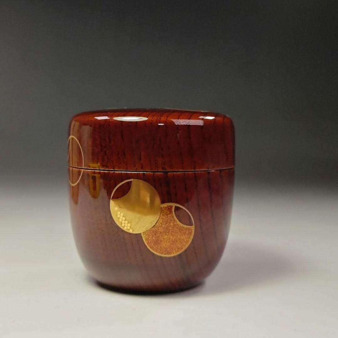 イ672 棗『中村宗悦』『欅目スリ 溜塗 壺々蒔絵 棗 共箱』茶道具