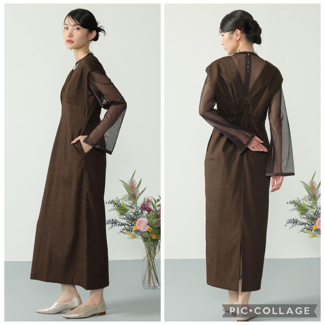 人気 カナ ジャガード ワンピース チュール トップス セット ブラウン