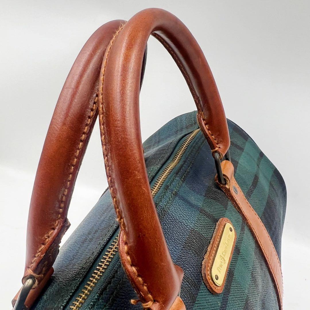 美品 ポロラルフローレン ボストンバッグ チェック柄 PVC グリーン