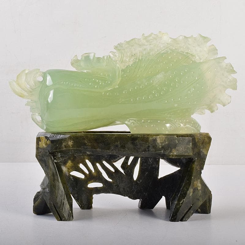 中国 玉石岫玉彫刻 白菜 置物 床飾 御隆坊古代宮廷家俱館