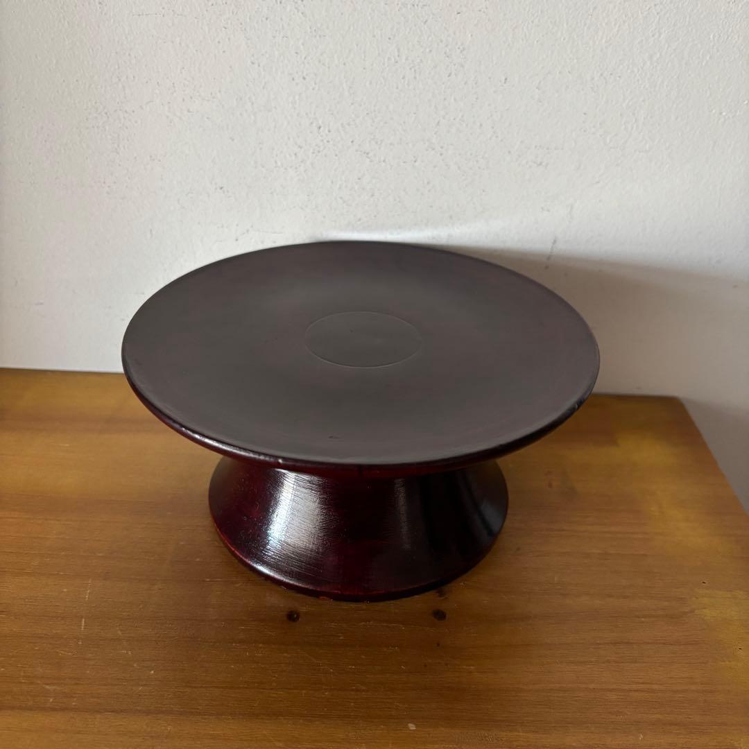 17cm】韓国 骨董 高台 アンティーク 高杯 祭器 漆塗り 木製 台皿 李朝