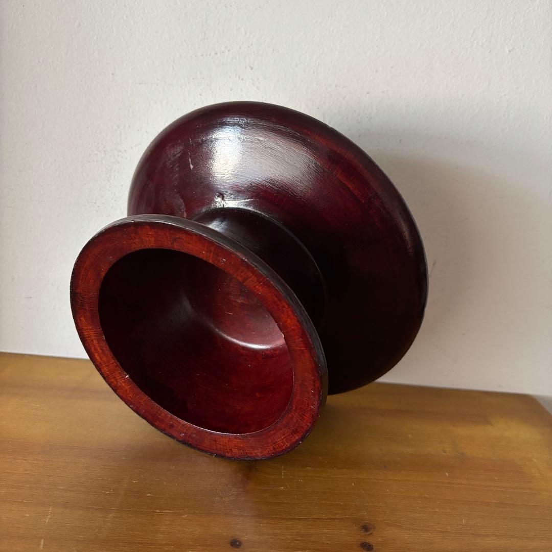 17cm】韓国 骨董 高台 アンティーク 高杯 祭器 漆塗り 木製 台皿 李朝