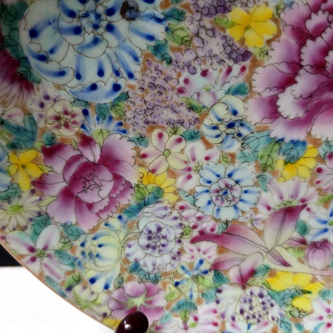 乾隆年製 中国美術 粉彩百花不落地/花詰 28cm 大皿 盛皿