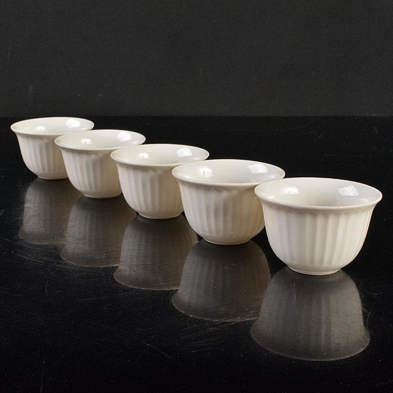 煎茶道具　徳化窯　白磁　線文　煎茶碗　五客　時代箱付　M　R8513