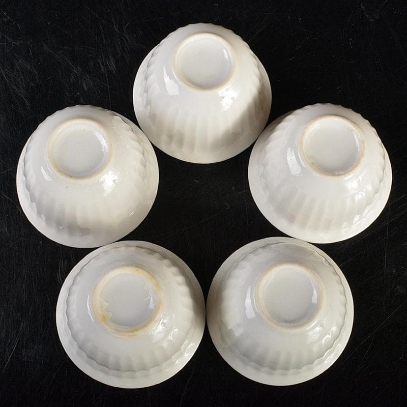 煎茶道具 徳化窯 白磁 線文 煎茶碗 五客 時代箱付 M