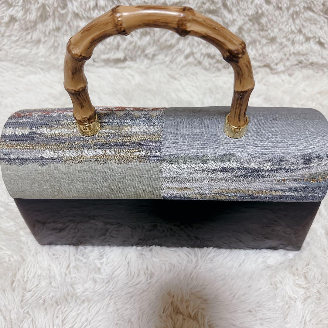 ✨美品✨利休バッグ 和装用バッグ グレーと黒エナメルのコンビ