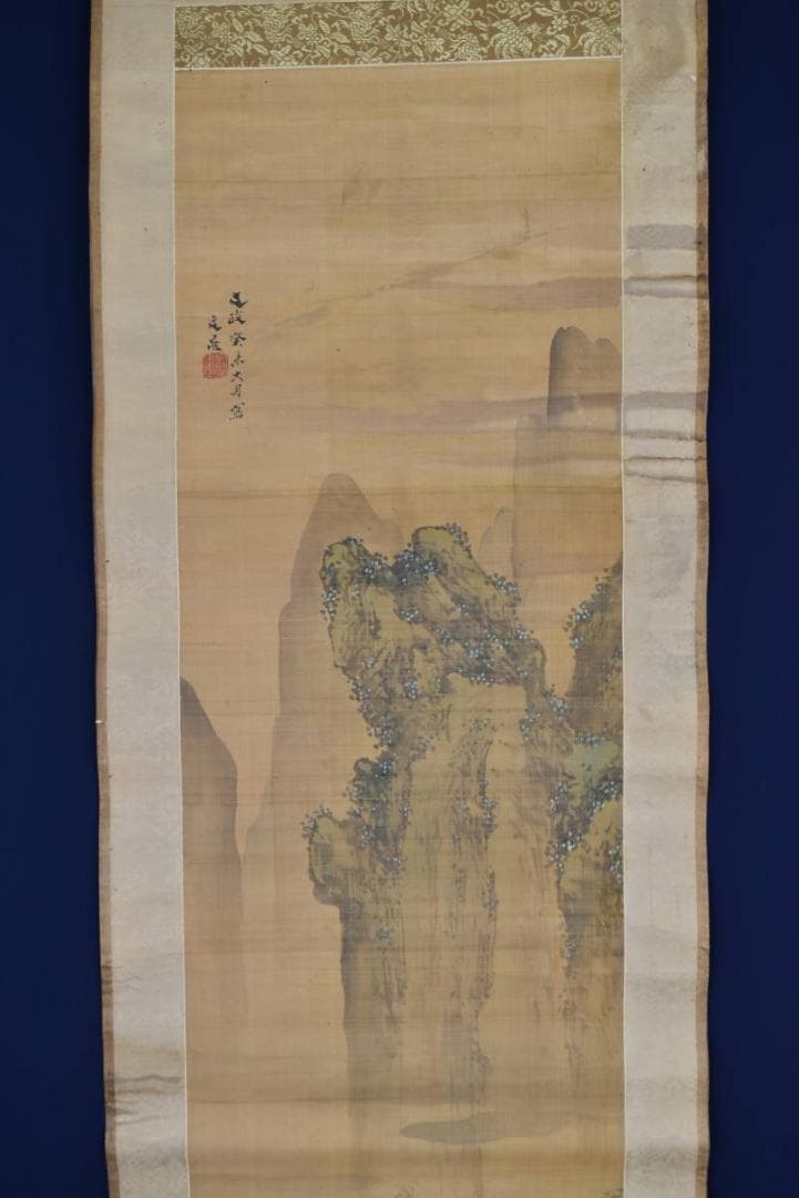 真作】谷文晁/山水人物図/秋景山水図/秋渓山水人物図/掛軸/