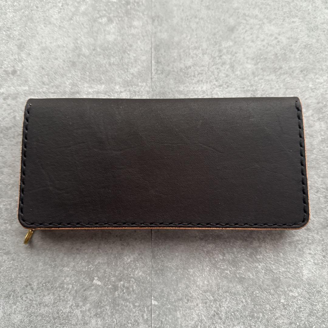 トラッカーウォレット　丘染めブラック　茶芯　3層　真鍮　長財布　ロングウォレット