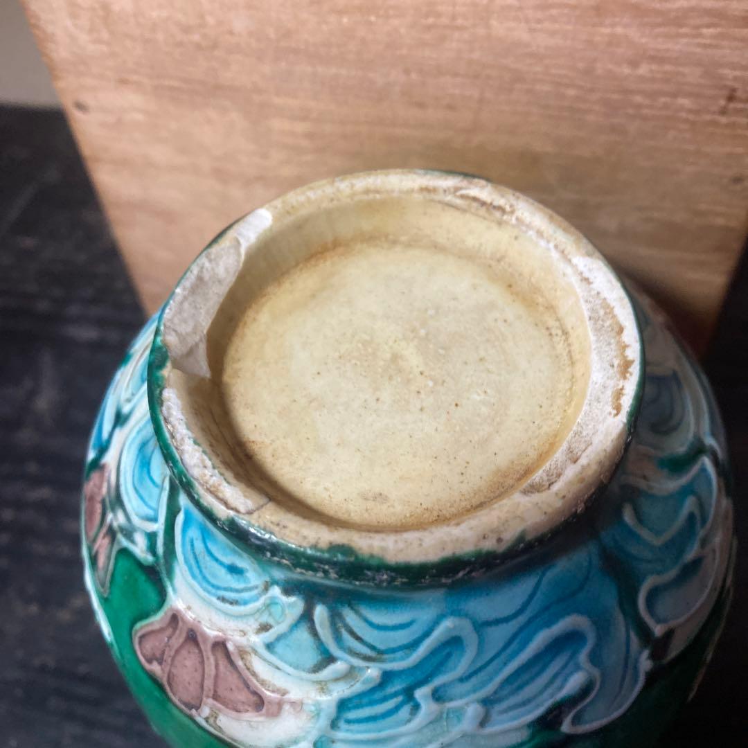 中国古玩　鷺文法華花瓶【桐箱付】10cm13.5cm