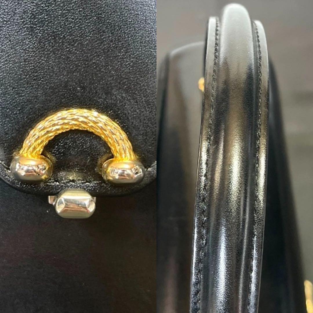 【良品】WAKO 銀座和光 カーフレザー ブラック ゴールド金具 ハンドバッグ