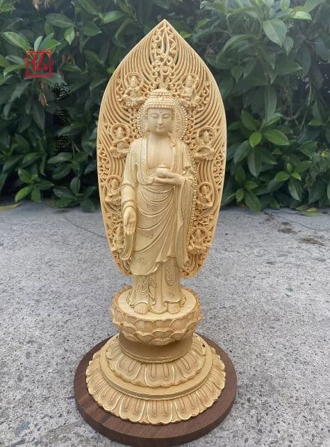 修縁堂】【仏教美術・仏像】檜木製・瑠璃薬師立像 木彫仏教 修縁堂