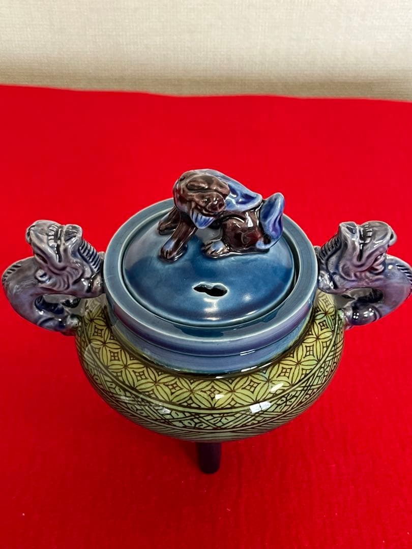 人間国宝 柳雨軒 三代 徳田八十吉(正彦銘) 彩釉 小紋香炉 管理T149