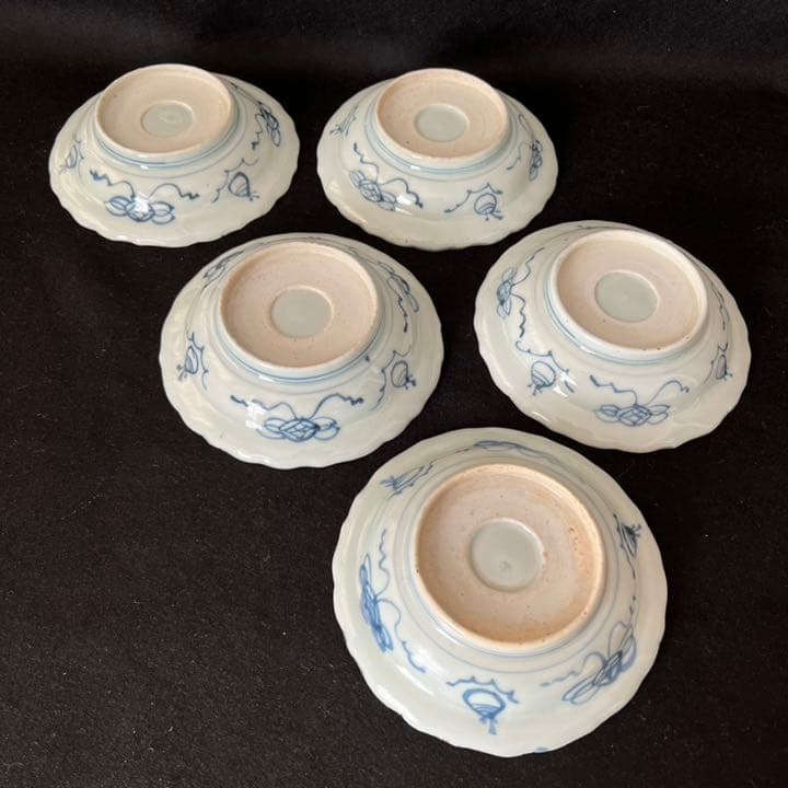 古伊万里　染付　山水文　輪花小皿　5枚