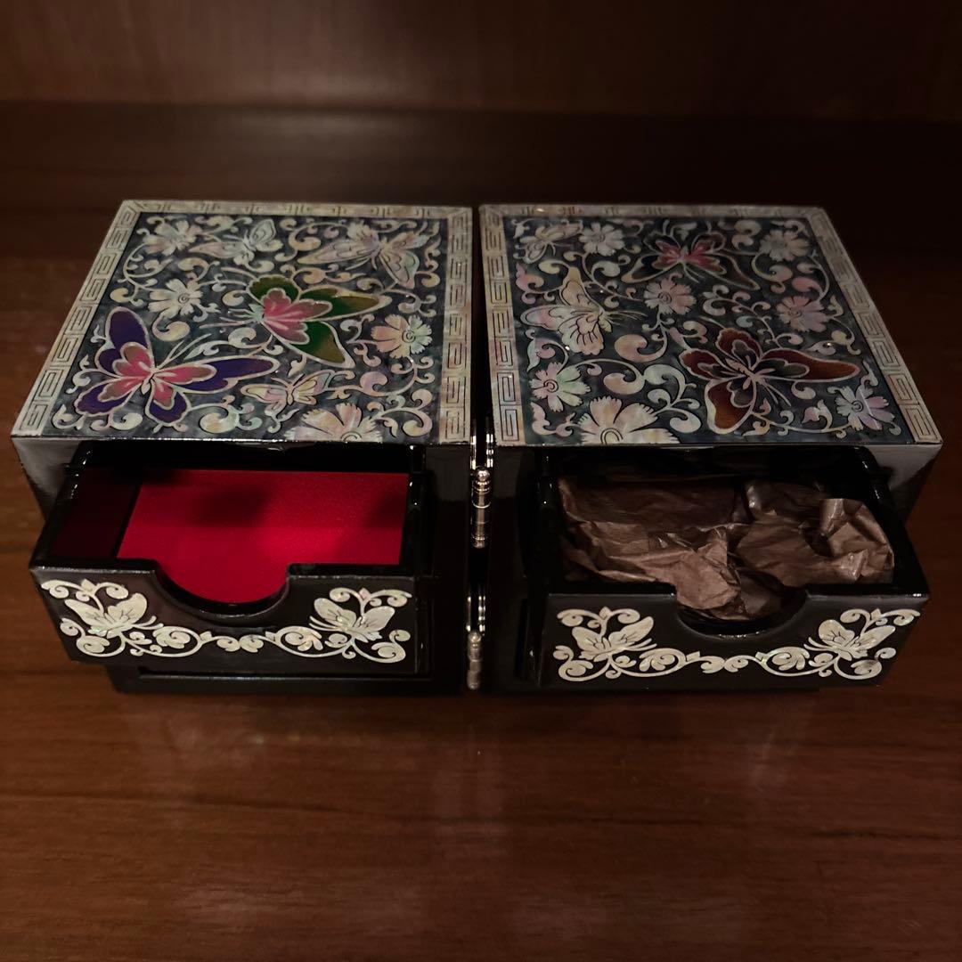 韓国 伝統工芸 螺鈿細工 双子宝石箱 ジュエリーボックス 小物入れ 蝶 花